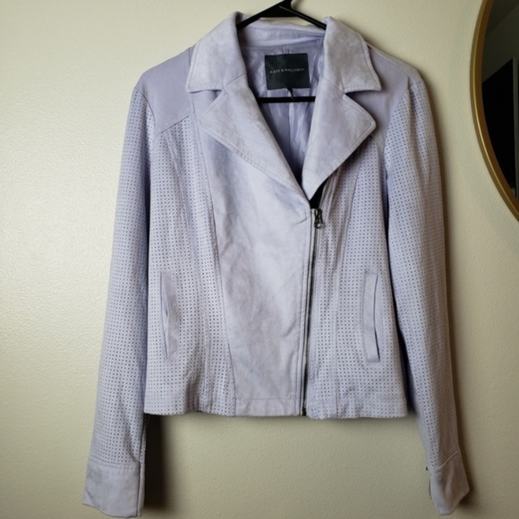 Kate & Mallory Lavender Perforated Asymmetrical Moto Jacket Zip Polyester Jacket - Picture 3 of 7